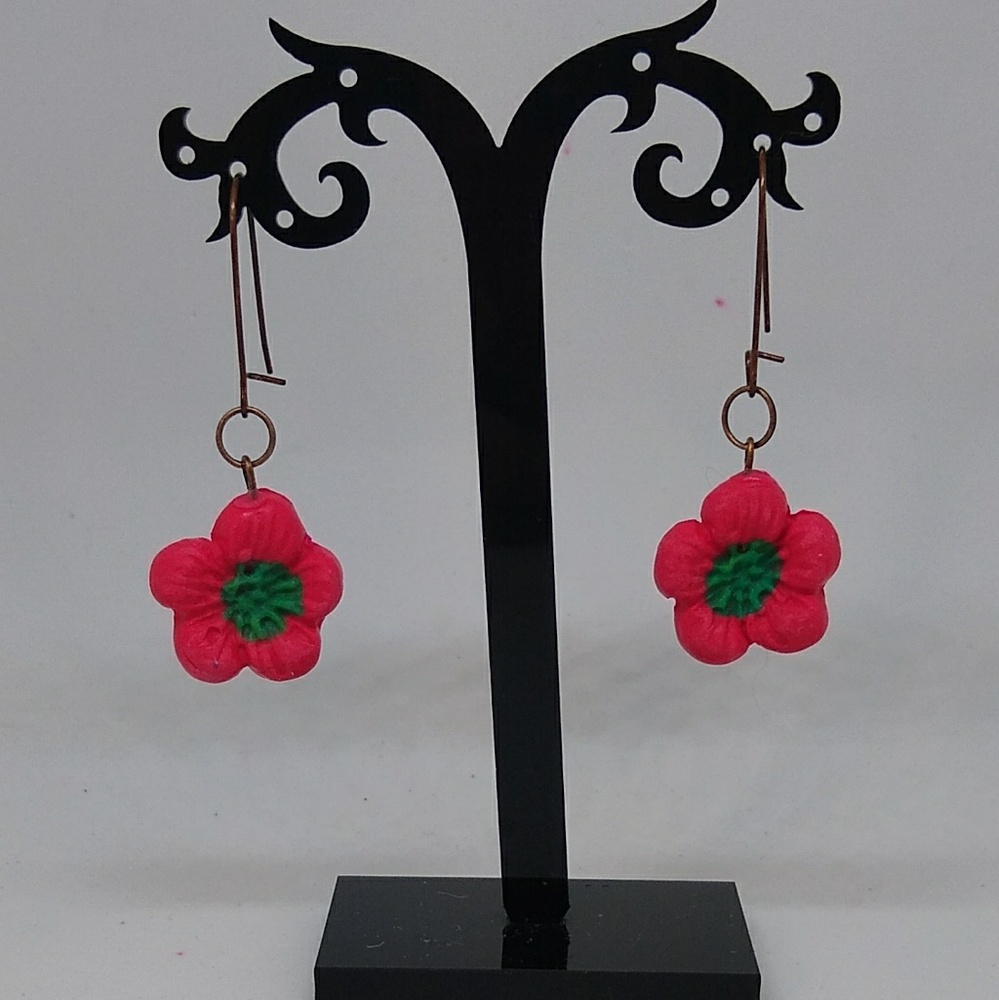 Unique Handmade Polymer Clay Red Flower 🌺